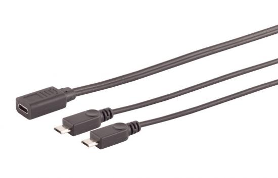 USB 2.0 Y-Kabel, USB-C Buchse - 2x micro USB Typ B Stecker, schwarz, 0,30m