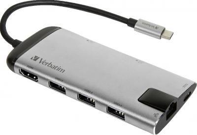 Verbatim USB-C Multiport-Hub: HDMI, Ethernet, 3xUSB 3.0, SD-Reader, 4K UHD Support