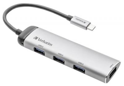 Verbatim Multiport USB-C Hub: 4x USB 3.2 Gen 1, Kompakt, Plug-and-Play, mit Stromversorgung 