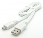 Flat USB 2.0 Hi-Speed Kabel A Stecker – Micro B Stecker - Farbe: weiß