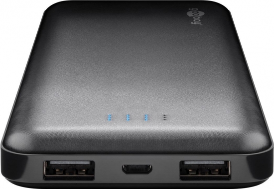 Slimline Powerbank, 10.000mAh, 2 USB Ausgänge, schwarz