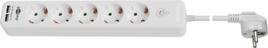 5-fach Steckdosenleiste mit Schalter und 2 USB Ports (2,1A), weiß, 1,5m
