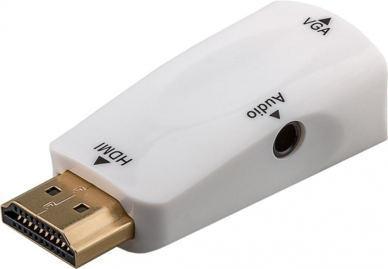 HDMI zu VGA Adapter inkl. Audiobertragung, VGA Buchse > HDMI Stecker kompakt, wei