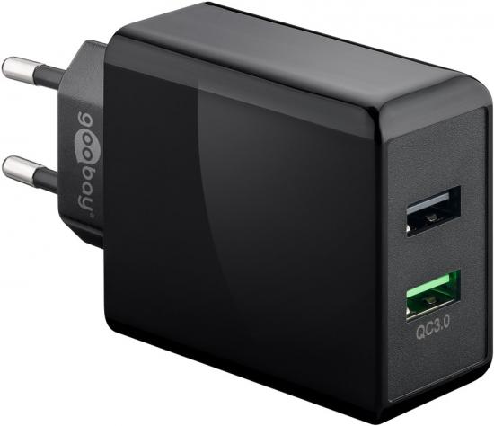 Dual USB Schnellladegert / Netzteil, QC 3.0, 2x USB-A, 28W, schwarz