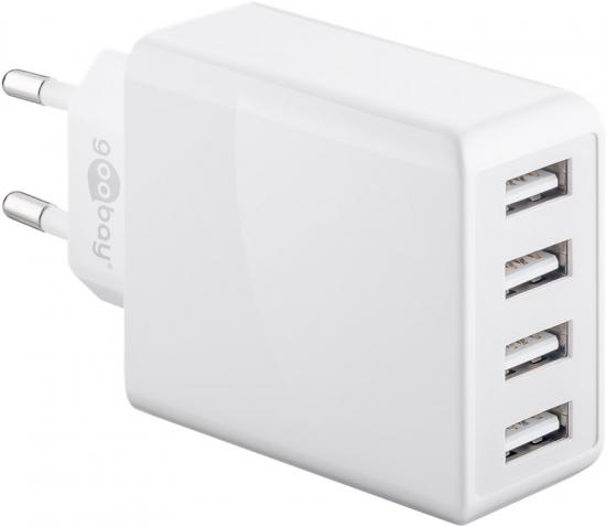 4 Port USB Ladegerät / Netzteil, 4x USB-A, 30W, weiß