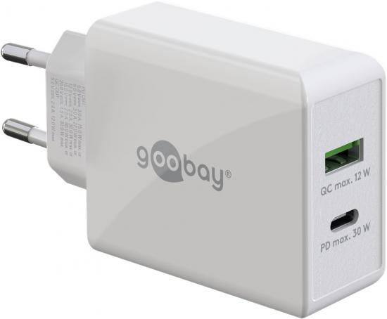 Goobay Dual USB-C Power Delivery Schnellladegert, 30 W, wei