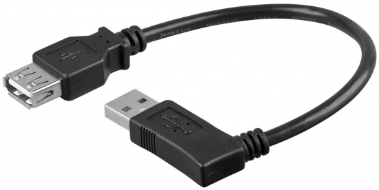 USB 2.0 Hi-Speed Verlngerungskabel A Stecker 90 rechts gewinkelt  A Buchse schwarz - Lnge: 0,30 m