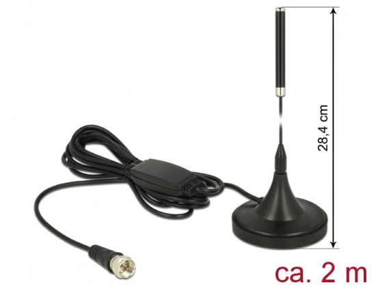 DAB+ Antenne F Stecker 21 dBi aktiv omnidirektional mit magnetischem Standfu starr schwarz