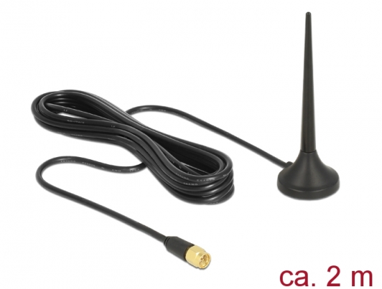 LTE / GSM / UMTS Antenne SMA Stecker 3 dBi starr omnidirektional mit magnetischem Standfu und Anschlusskabel (RG-174, 2 m) outdoor schwarz