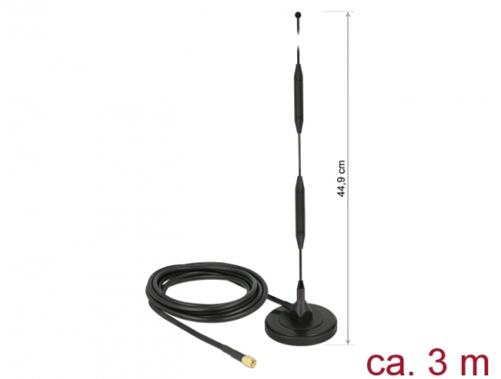 LTE Antenne SMA Stecker 5 dBi starr omnidirektional mit magnetischem Standfu und Anschlusskabel (RG-58, 3 m) outdoor schwarz