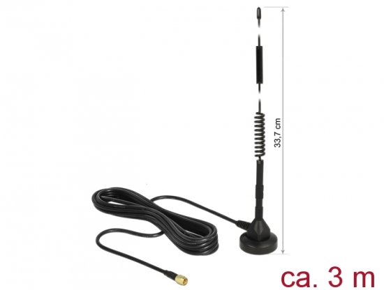 LTE Antenne SMA Stecker 5 dBi starr omnidirektional mit magnetischem Standfu und Anschlusskabel (RG-58, 3 m) outdoor schwarz
