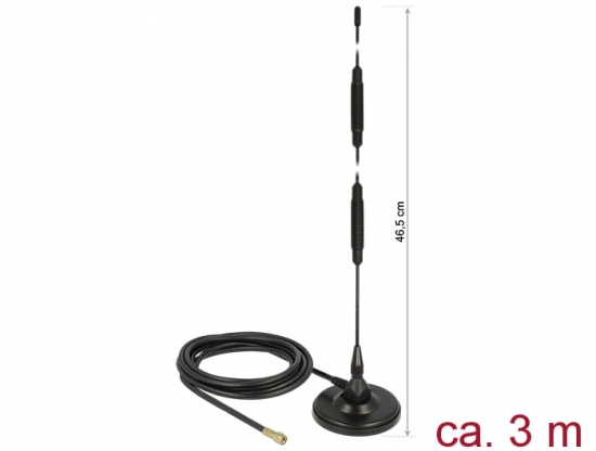 LTE Antenne SMA Stecker 7 dBi starr omnidirektional mit magnetischem Standfu und Anschlusskabel (RG-58, 3 m) outdoor schwarz