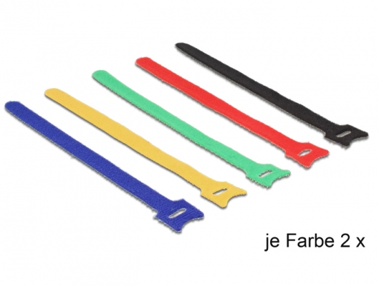 Kabelbinder, Klettverschluss, 200 x 12mm, farbig sortiert, 10 Stck