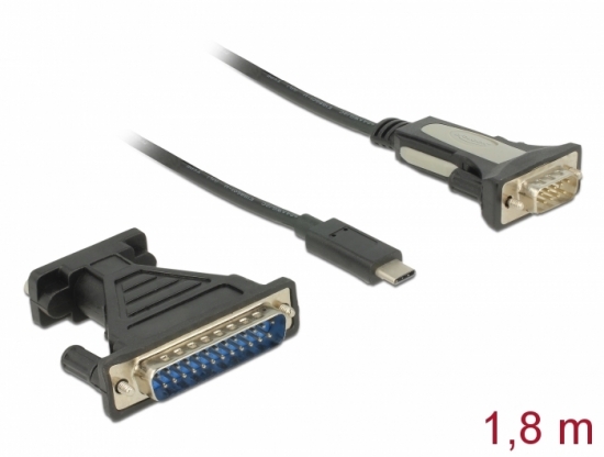 Adapter USB Type-C - 1 x Seriell DB9 RS-232 + Adapter DB25, FTDI