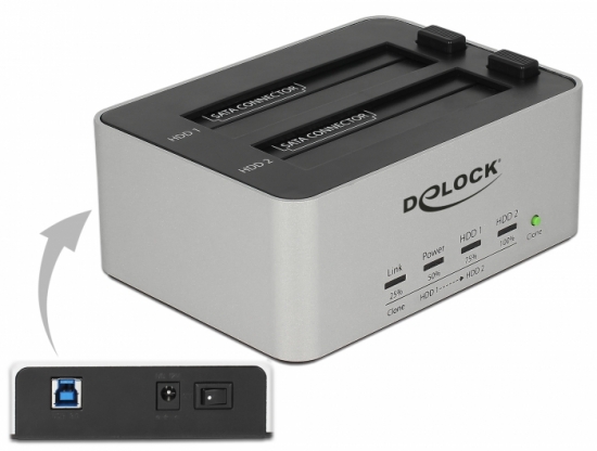 USB 3.0 Dual Dockingstation fr 2x SATA HDD / SSD mit Klon Funktion im Metallgehuse