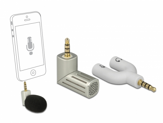 Kondensator Mikrofon Uni-Direktional für Smartphone / Tablet 3,5 mm 4 Pin Klinke 90° winkelbar silber