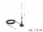 WLAN 802.11 b/g/n Antenne SMB Stecker 2 dBi starr omnidirektional mit magnetischem Standfu und Anschlusskabel RG-174 1,5 m outdoor schwarz