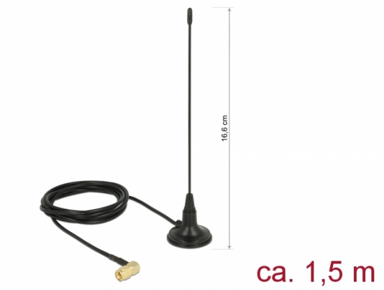 480 MHz Antenne SMA Stecker 90 2,5 dBi starr omnidirektional mit magnetischem Standfu und Anschlusskabel RG-174 1,5 m outdoor schwarz