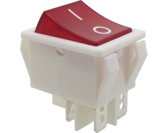 Wippschalter, 2-polig, wei, rot beleuchtet (250 V), ON-OFF