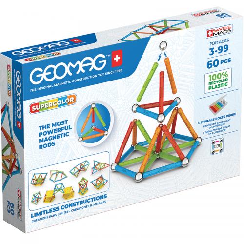 Geomag Supercolor Blocks Recycled, Magnetbausystem, 60 Teile