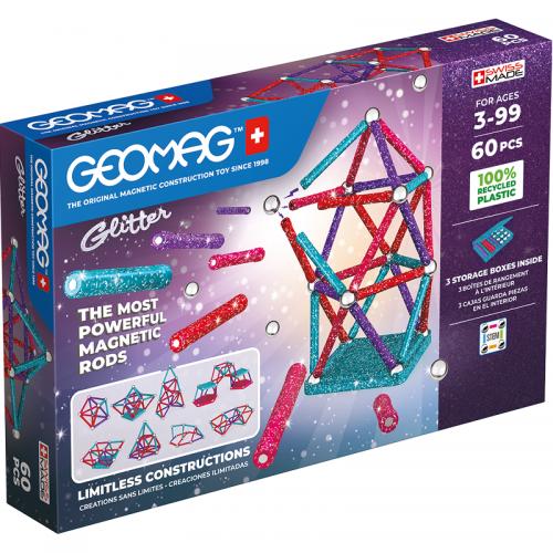 Geomag Classic Glitter Recycled, Magnetbausystem, 60 Teile