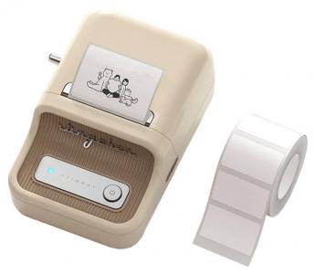 Niimbot B21, Tragbarer kabelloser Bluetooth Etikettendrucker + 1 x Rolle Etiketten mit 230 Stck, cream