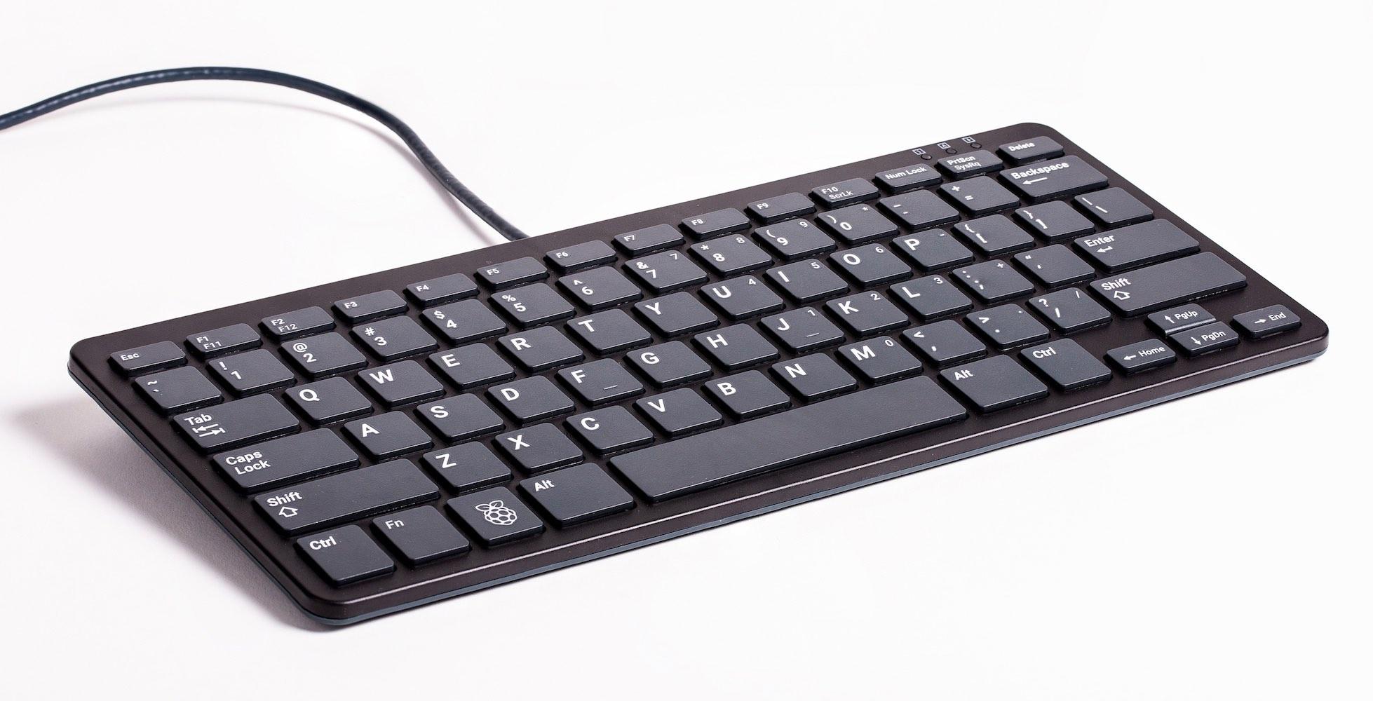 offizielle Raspberry Pi Tastatur, US-Layout, inkl. 3 Port USB Hub, schwarz/grau
