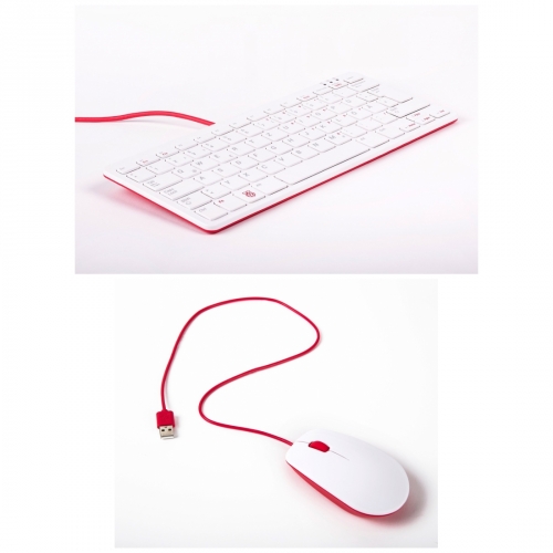 offizielle Raspberry Pi Maus + Tastatur, DE-Layout, inkl. 3 Port USB Hub, rot/weiß