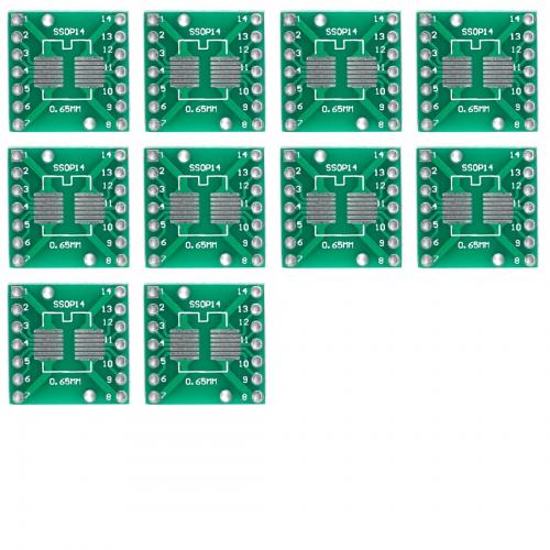10 x SMD Breakout Adapter für SOP14 / SSOP14 / TSSOP14, 14 Pin, 0,65mm / 1,27mm