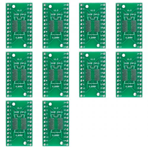 10 x SMD Breakout Adapter für SOP24 / SSOP24 / TSSOP24, 24 Pin, 0,65mm / 1,27mm
