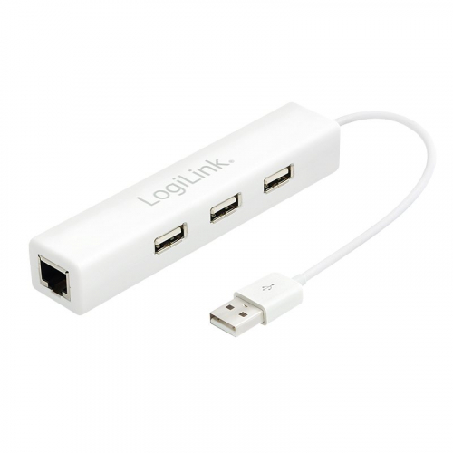 USB 2.0 Fast Ethernet Netzwerkkonverter + 3 Port USB Hub weiß
