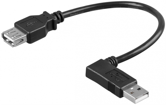 USB 2.0 Hi-Speed Verlängerungskabel A Stecker 90° links gewinkelt – A Buchse schwarz