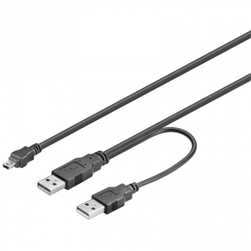 USB 2.0 Hi-Speed Dual-Power Kabel  2x A Stecker > 5-pol. mini B Stecker